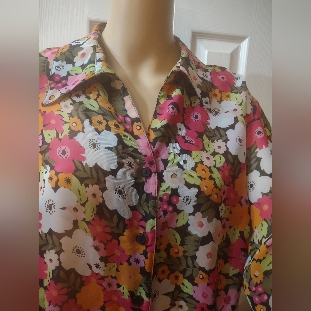 Notations women's plus size 2x floral long sleeve button up shirt blouse top - Picture 2 of 5